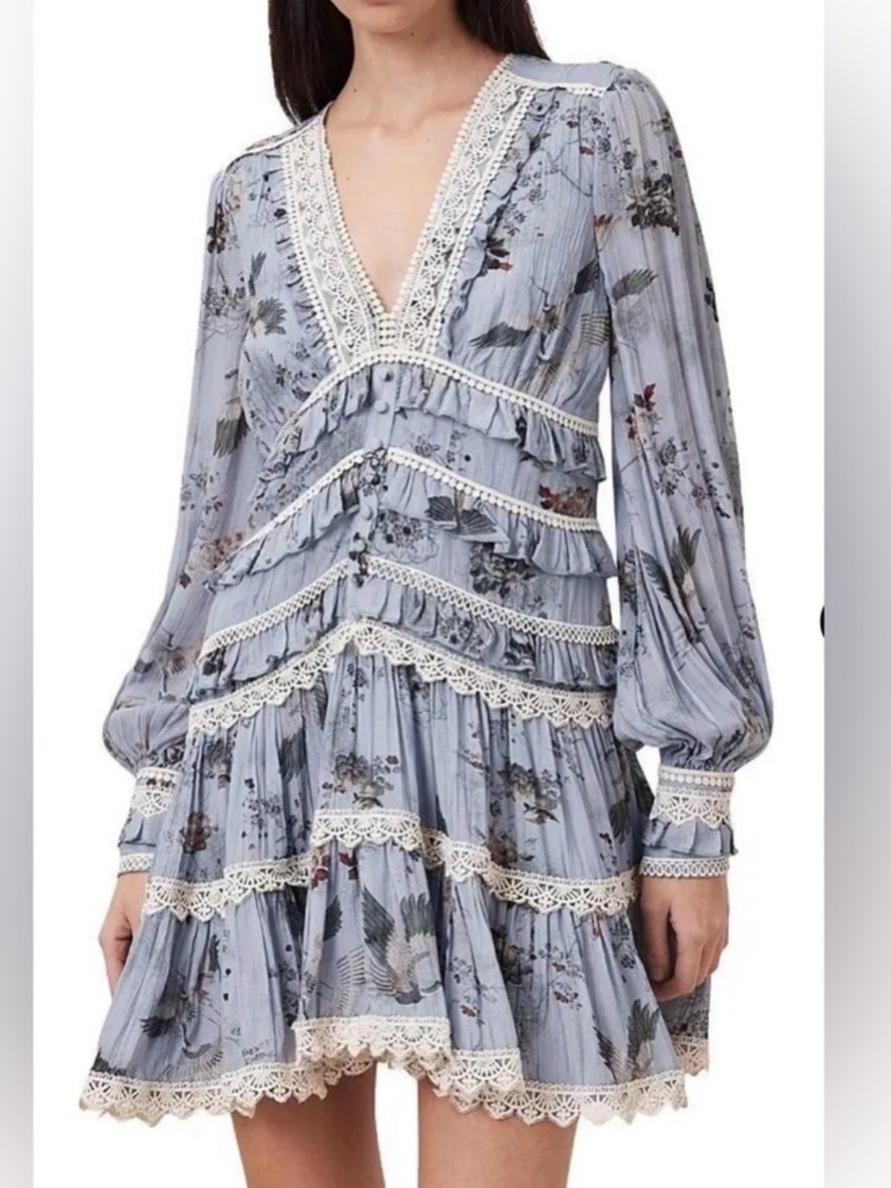 All Saints Zora Alessandra Lace Trim Floral Tiered Dress - Picture 2 of 9